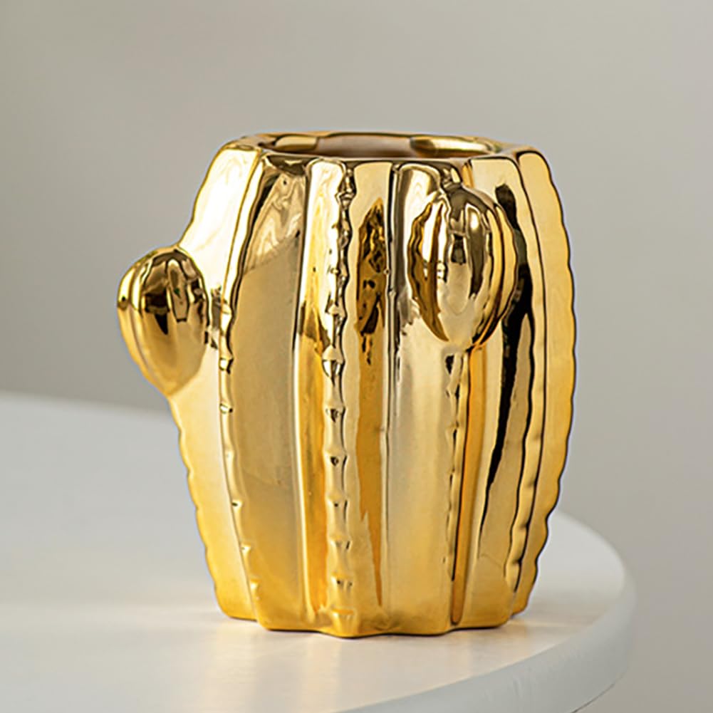 Złoty wazon ceramiczny, figurka kaktusa, na sukulenty, kwiat, dekoracja stołu, nowoczesna dekoracja domu, nordycki styl, sztuka, ozdoba, Boże Narodzenie, ślub, baby shower, rozmiar S