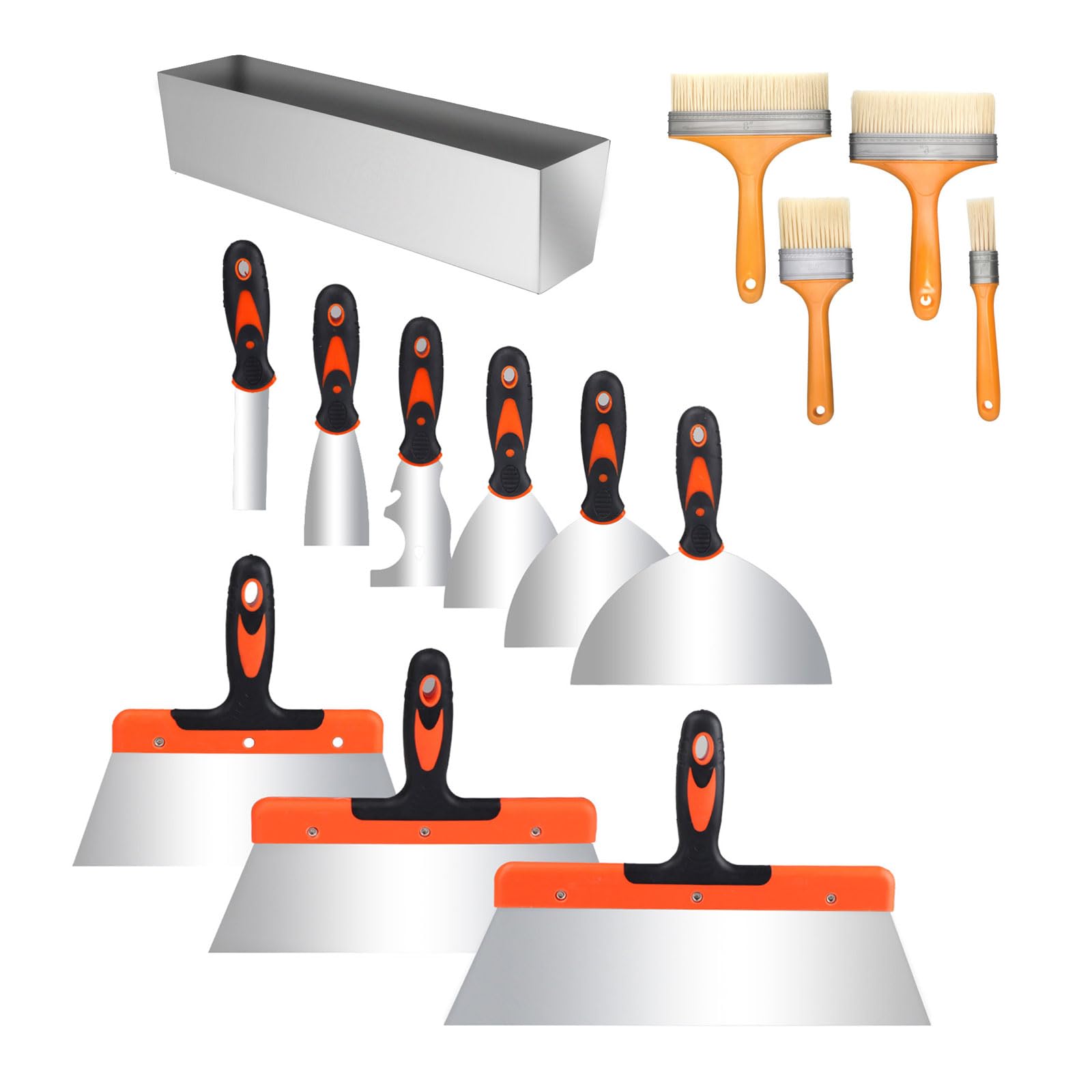 GAESHOW Set di 14 Spatole in Acciaio Inossidabile per Stucco, 25-355 mm, Coltelli di Spatola per Stucco con Manico in Plastica, per Rasatura Muro, Riparare Pareti