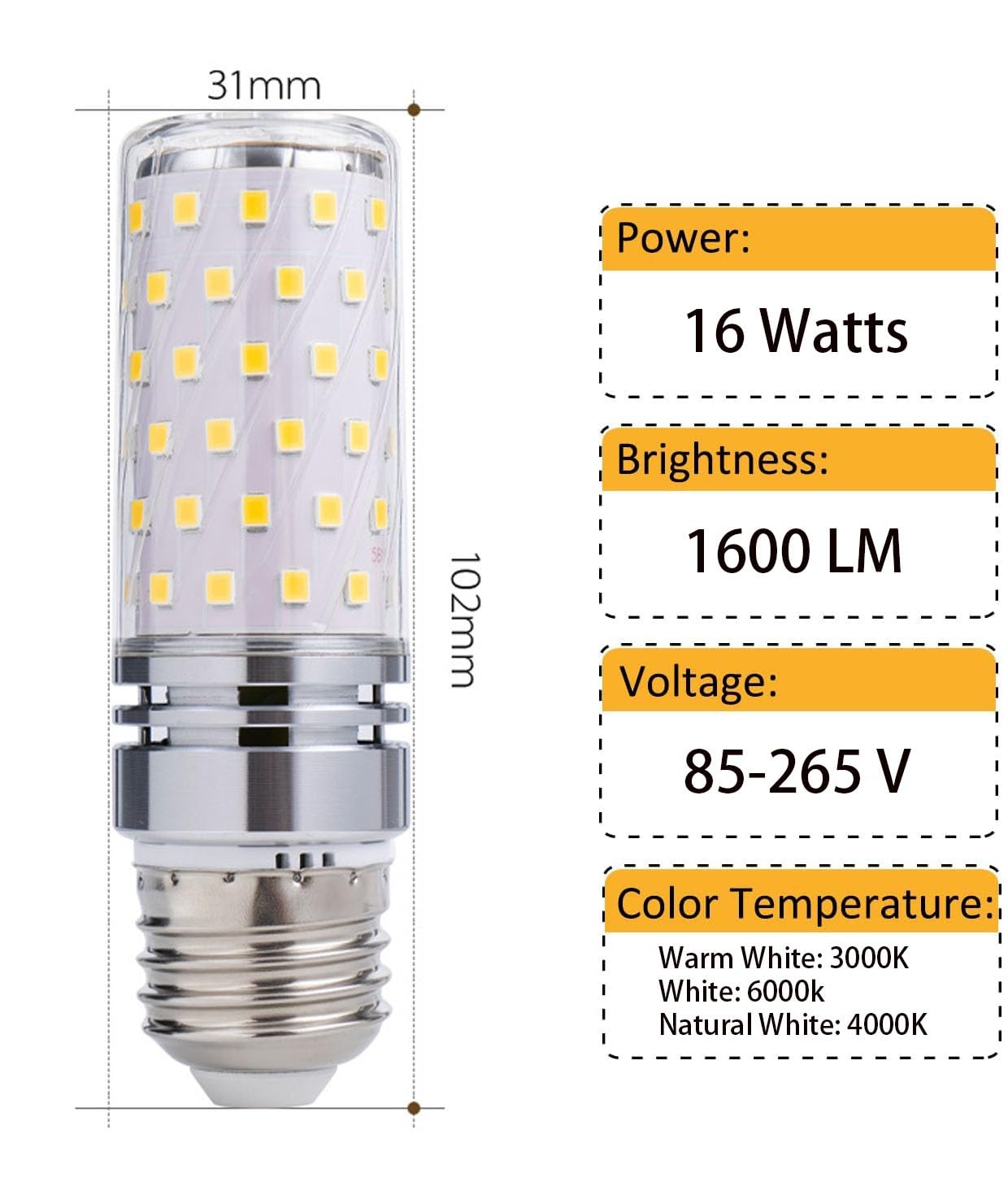 żarówka, Żarówka LED E26 12 W, 85 V–265 V, 120, odpowiednik żarówki(Warm White,16W)