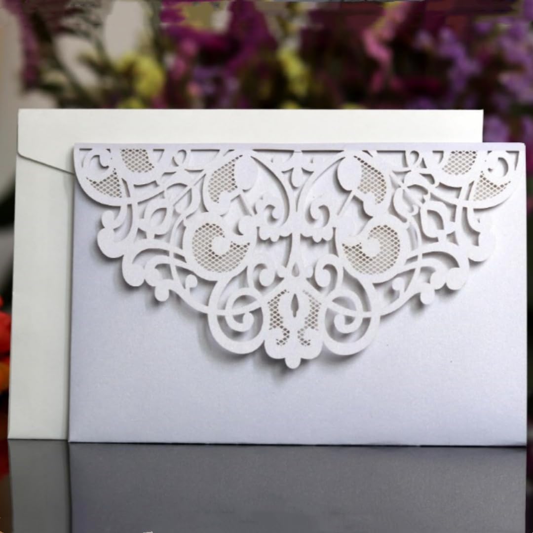 20 Stück Hochzeit Einladungskarten Laser Cut Flora Hochzeitseinladungen Spitze Hochzeitseinladungskarten Retro Dreifachgefaltete Hochzeitseinladung inkl Karten Umschläge Hochzeit Weiß