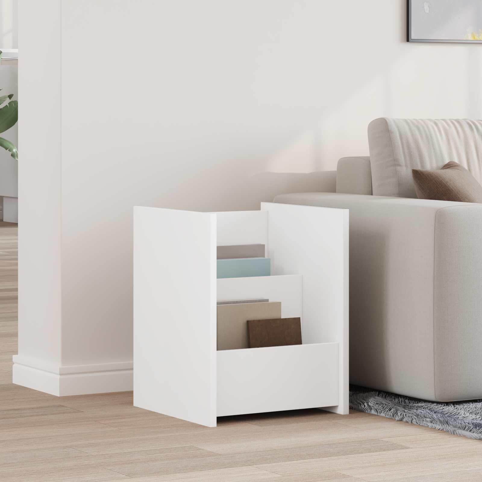 Mangloder - Portariviste in legno bianco, 35 x 35 x 45 cm, con 3 ripiani, portariviste, portariviste, per soggiorno, ufficio, corridoio e angolo di lettura