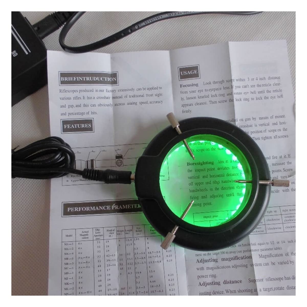 Accessoires pour microscopes de laboratoire Bague au microscope 6 Xled Luminosité réglable de lampe à source stéréo optique(Green)