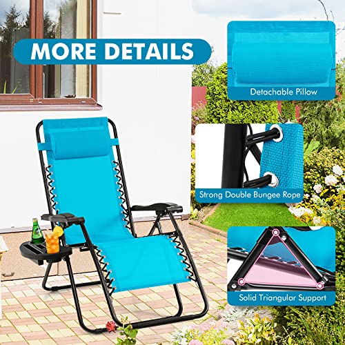 Image of GIANTEX 2 PCS Zero Gravity Chair, Outdoor Chaise Lounge with Cup Holder, Patio Folding Chairs Recliner for Yard Pool Lawn Balcony, Blue