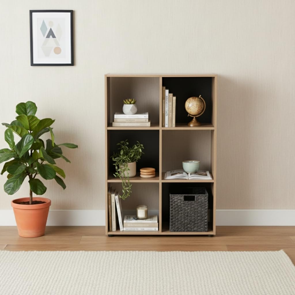INDE MOBLEKIT | Estantería Cubo 6 Compartimentos 61.2x29.7x91.2 cm, Estantería Modular Roble, Librería Infantil o Mueble Auxiliar Cocina, Mueble de Madera para Almacenaje Hogar