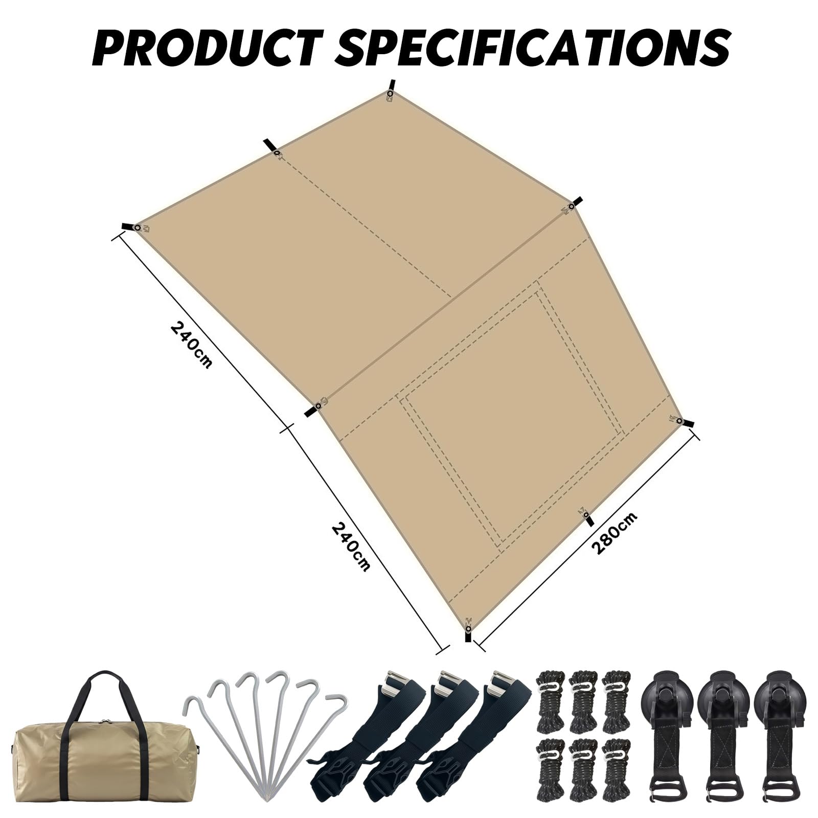 Toldo de 2,8 x 4,8 m para Puerta de Caravana | para autobús, Furgoneta, Caravana, Caravana, Caravana, Caravana, Tienda de campaña Universal, con Ventana de Pantalla