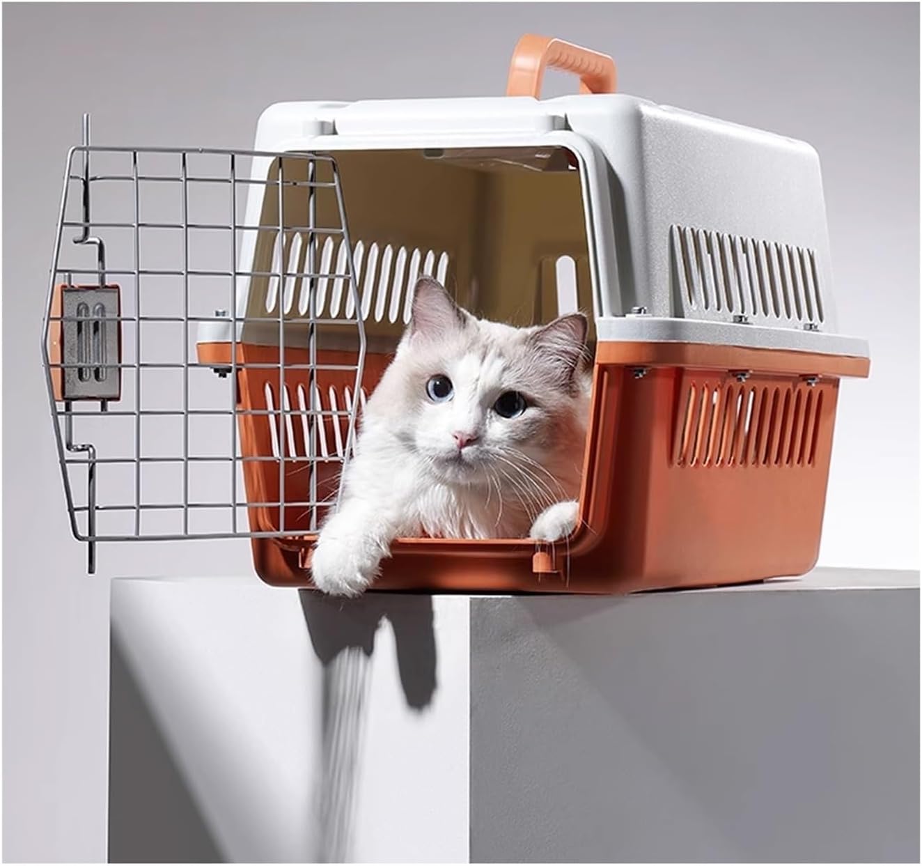 Dog Crate Pet Airline Box Checked Dog Travel Portable Car Cage(Orange)