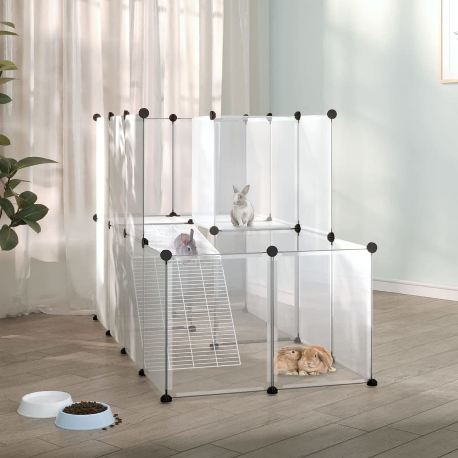Jaula de Animales pequeños, Jaulas para Conejos, Jaula Cobaya, Jaula Hamster, Jaula para Gatos, Jaula Chinchilla, Recinto para Conejos, PP y Acero Transparente 142x74x93 cm