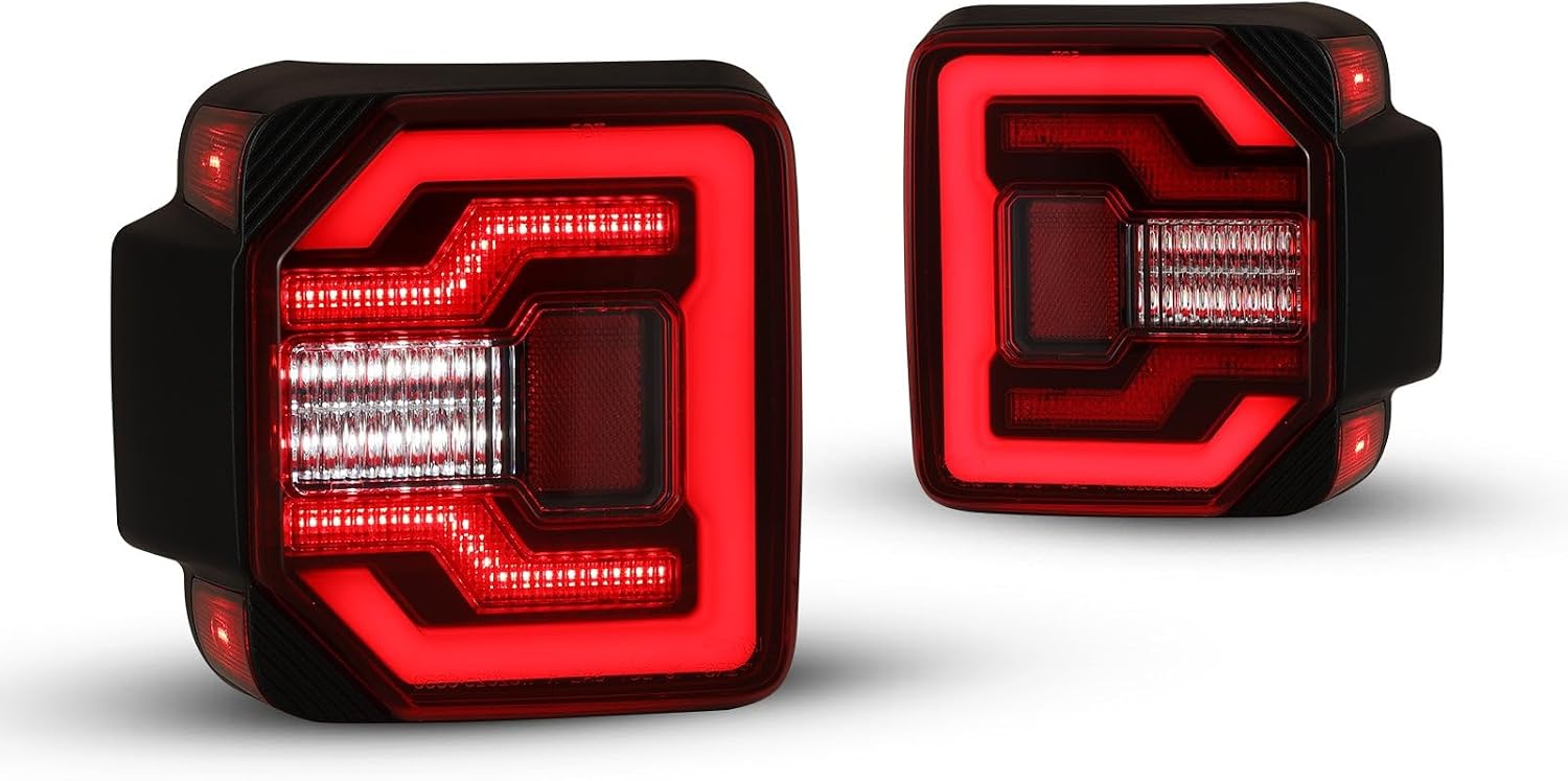 HEADLIGHTSDEPOT Black LED Tail Light Set With Sequential Turn Signal/Brake Lamp and Red Lens Compatible With Jeep Wrangler JL 2018-2024 and 4XE