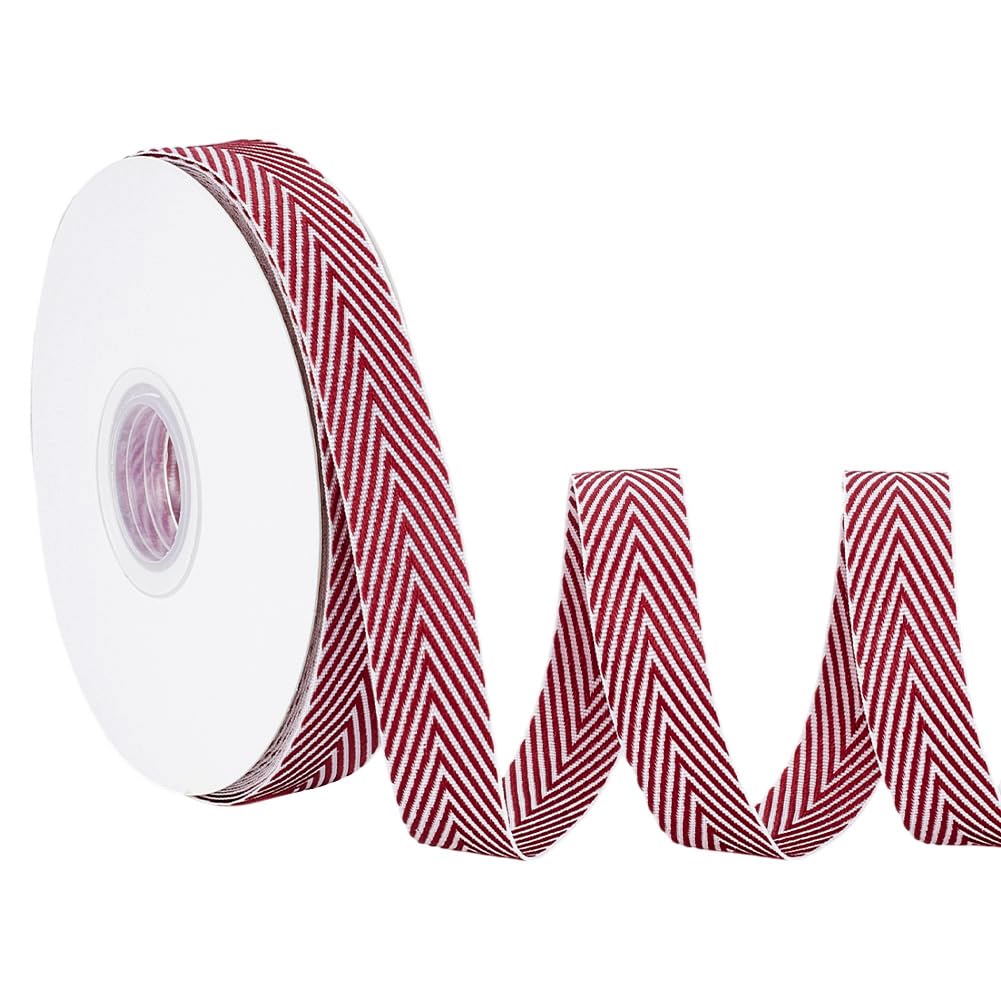 AHANDMAKER 20 Yards Craft Striped Ribbon 0.6 Inch Wide Polycotton Ribbon Red White Striped Cotton Webbing Twill Tape Herringbone Tape for Backpacks