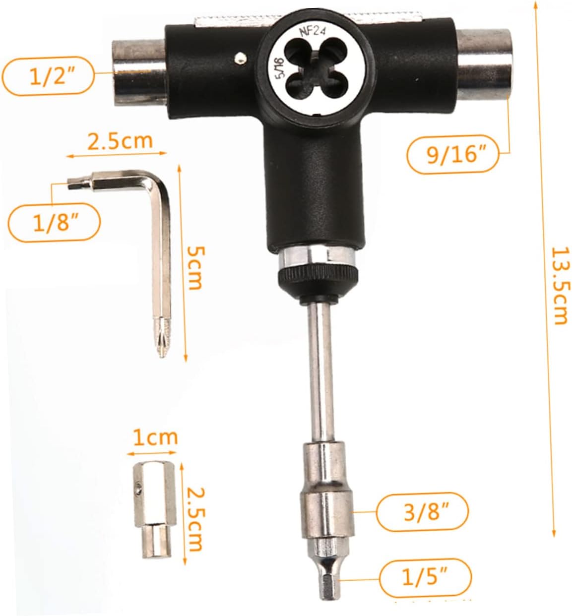 One Portable Skate Tool Set Multi Function T Tool for Skateboards Mini Skateboards Cruisers Lightweight Compact Design Black