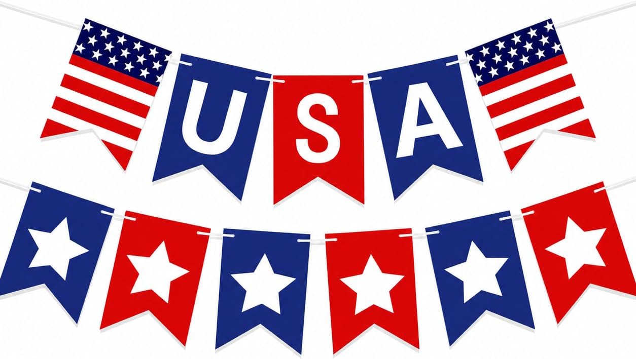 Baluue USA Banner Burlap Bunting 4th of July Decorations 250 Anniversary Patriotic Garland Banner for Independence Day Memorial Day Home Party Decor