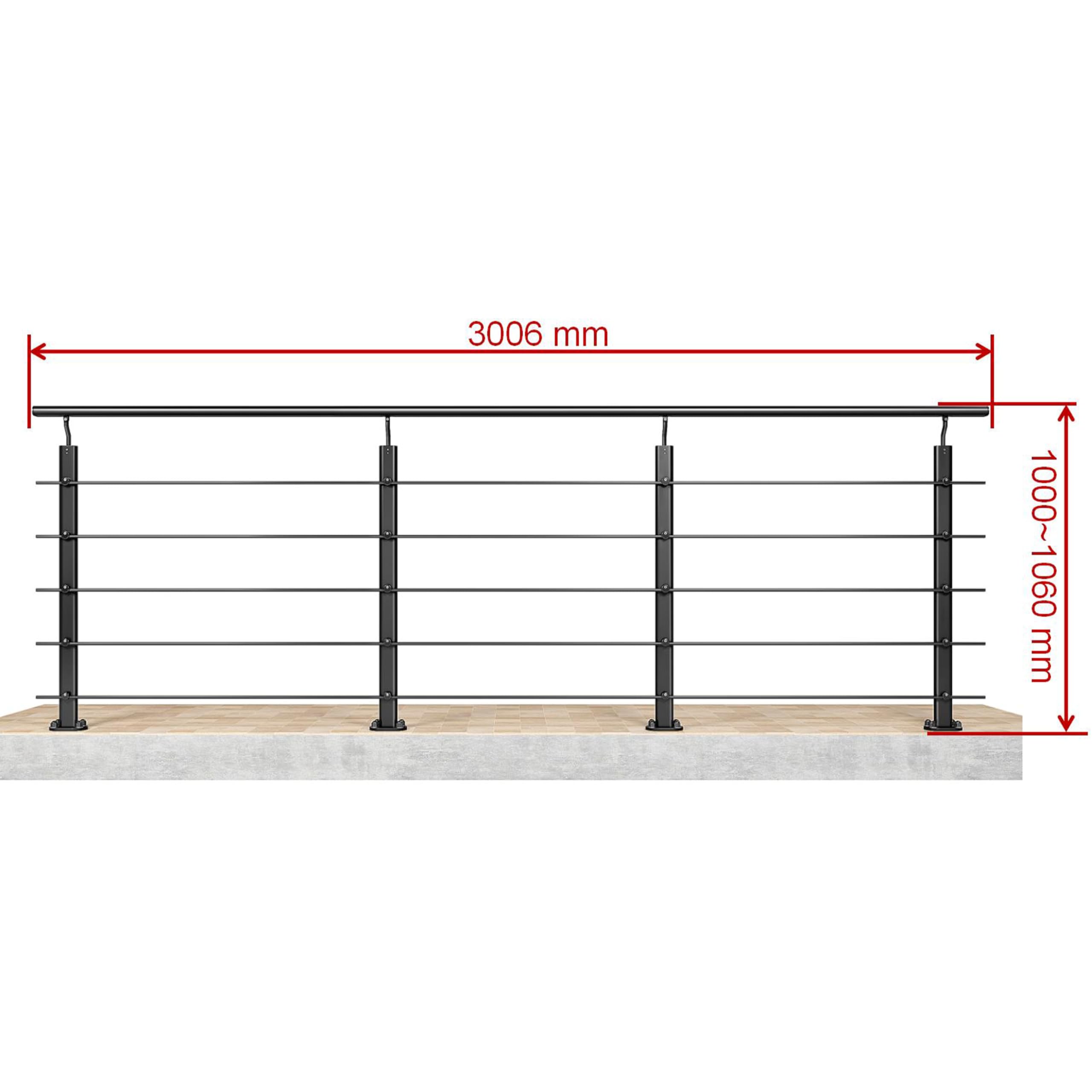 AICA 300x100cm Barandillas de aluminio, Barandilla de escalera, Ángulo de montaje ajustable, uso interior y exterior - Negro mate - fijaciones al suelo