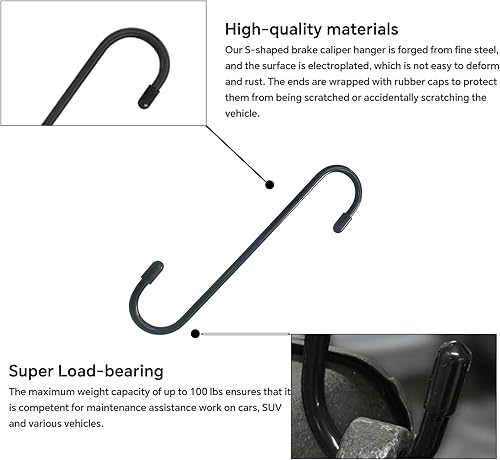 Miniatura 5 de Ganchos de pinza de freno de 2 piezas con puntas de goma para cambiar pastillas de freno, frenado, eje de eje, otros trabajos de suspensión (negro)