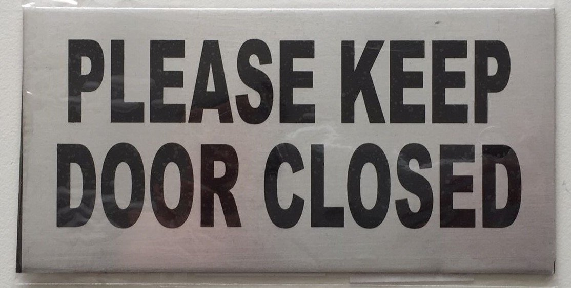 2 Pack-Please Keep Door Closed Sign Color Silver -Sign with Double Side Tape (Aluminium,2.5x5)