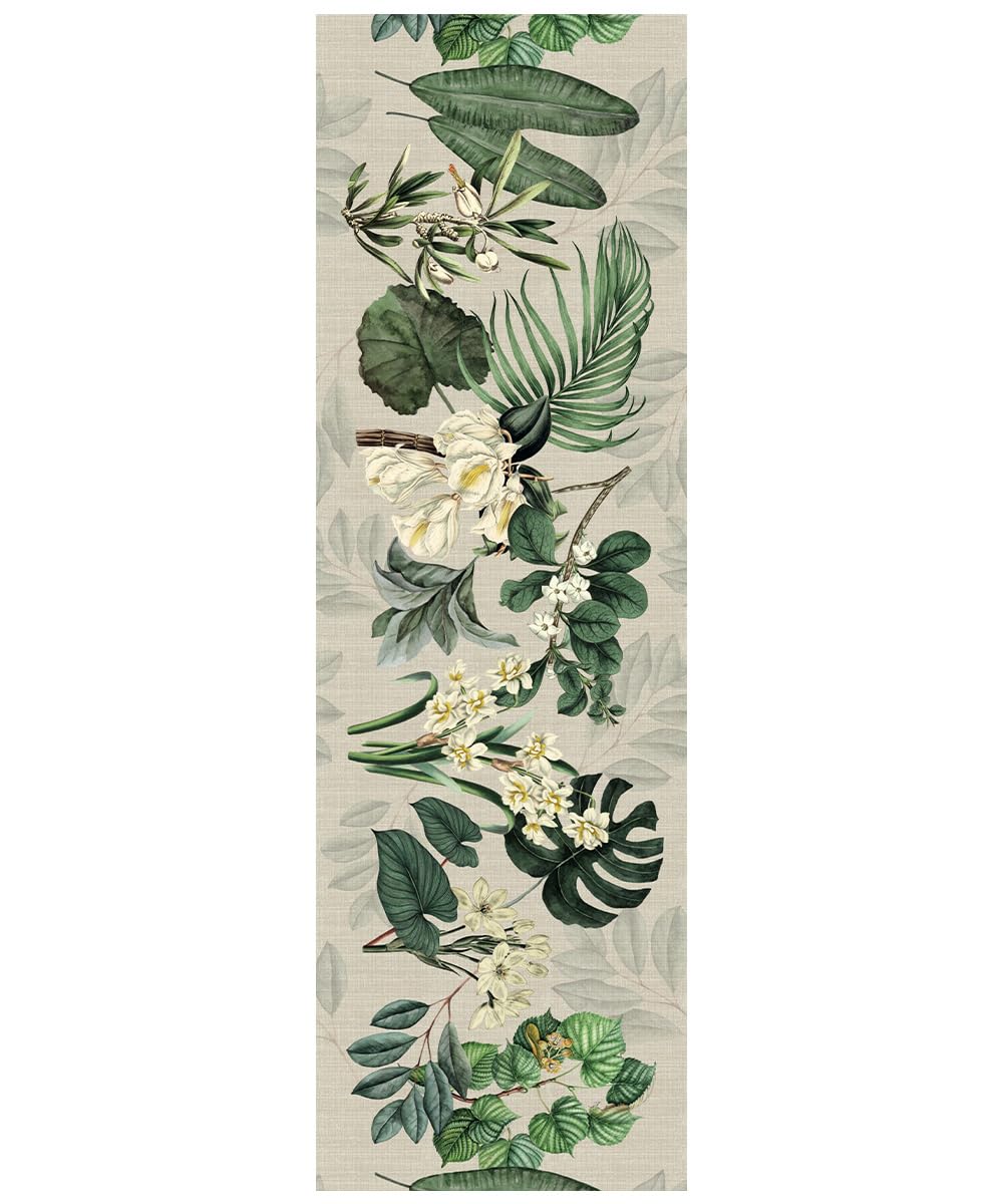 BOTANICA - Alfombra antideslizante antimanchas, lavable en lavadora, 52 x 350 cm, alfombra de cocina, baño, entrada multiusos, diseño floral blanco