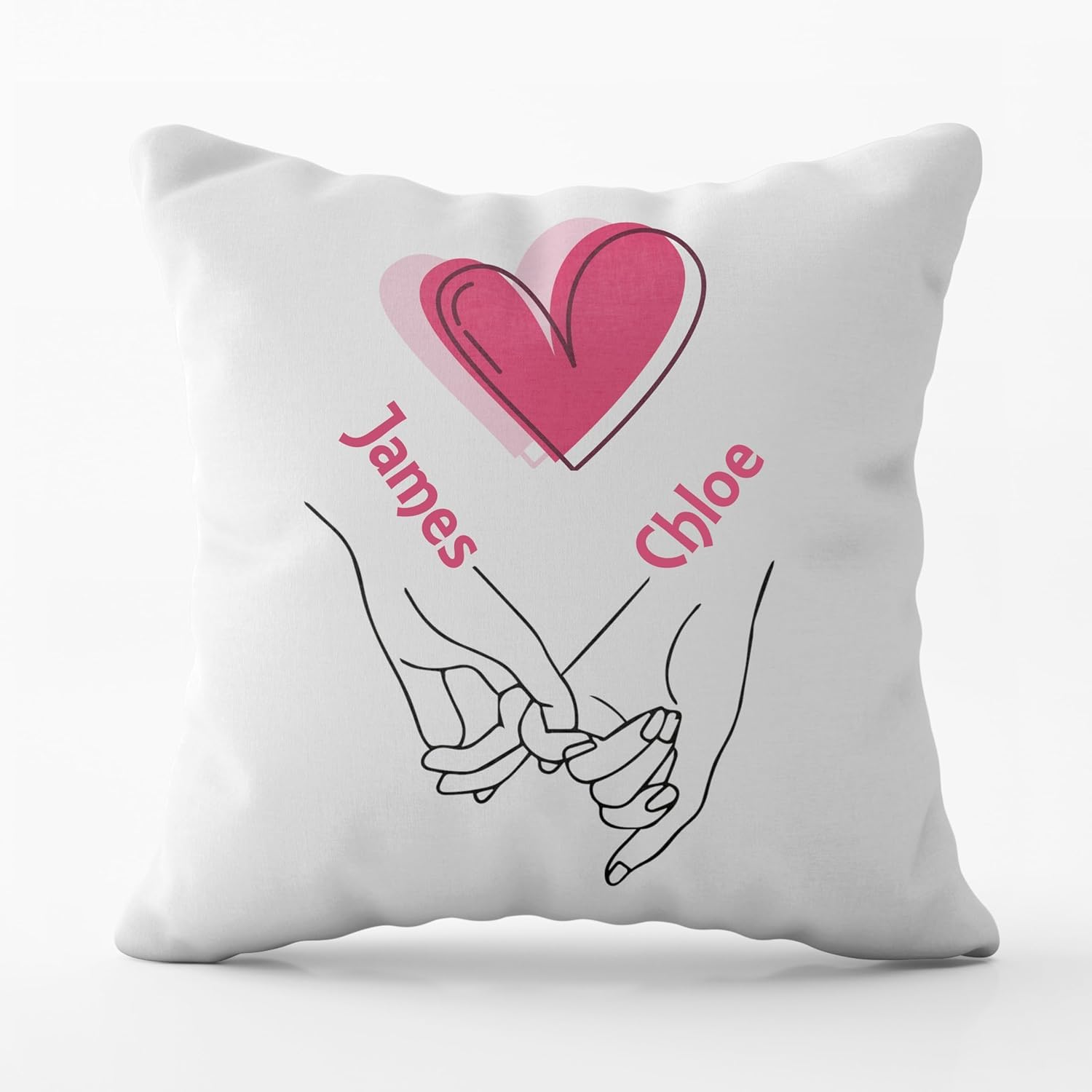 PB TECH Personalised Cushion Pillow Cover for Valentine, Customize with Your Name and Text, Heart & Holding Hands Design, Perfect for Your Partner (Pillow Cover + Filling)