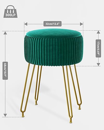 Miniatura 3 de IBUYKE Velvet Storage Footrest Stool Ottoman, Makeup Vanity Stool Side Table with Golden Steel Legs Removable Cover, Coffee Table Top Cover, Green
