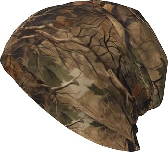 Tree Trunk Leaves Camouflage Slouchy Beanie Cap Cancer Headwear Knitted Cuffed Skull Cap Headgear Gifts for Men Women