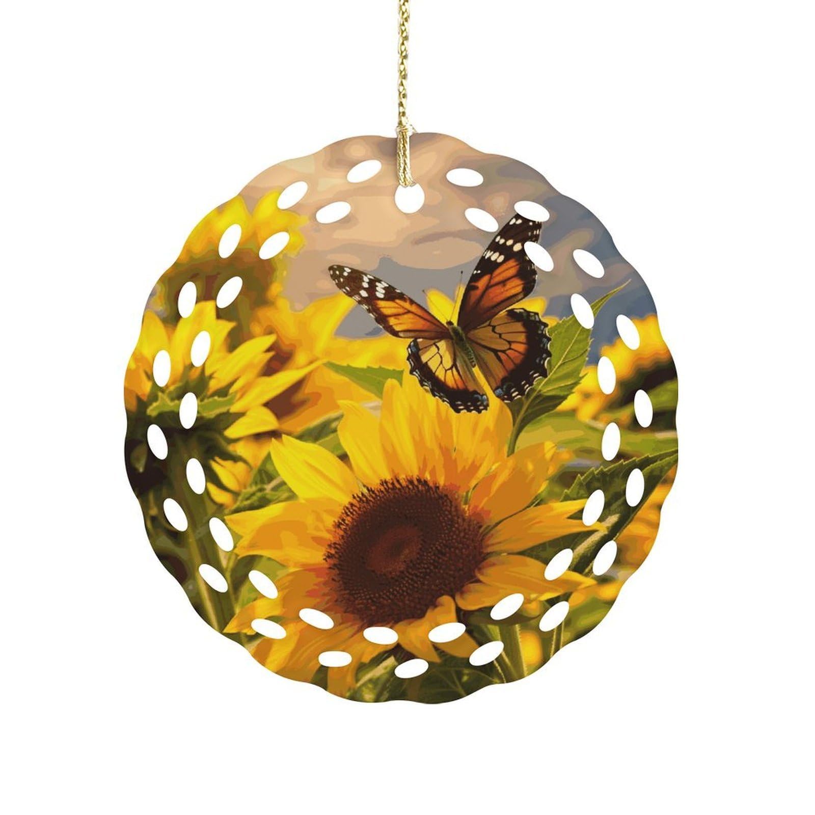 Wsoihfec Style Sunflower Butterflyhanging Ornaments For Tree- Christmas Ornaments,Home Decor | Housewarming Gifts,Ceramic Keepsake For Family, Friends