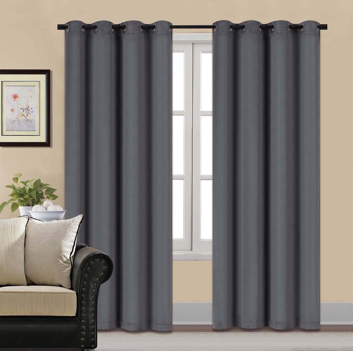 HCILY Blackout Velvet Curtains Gray 96 Inch Thermal
