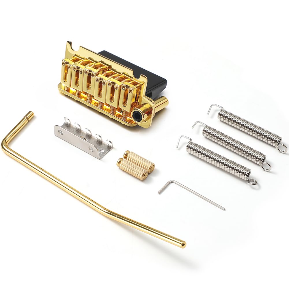 HTU Most 10,5 mm do gitary elektrycznej, 2-punktowy mostek remolo, mostek Hardtail (złoty)