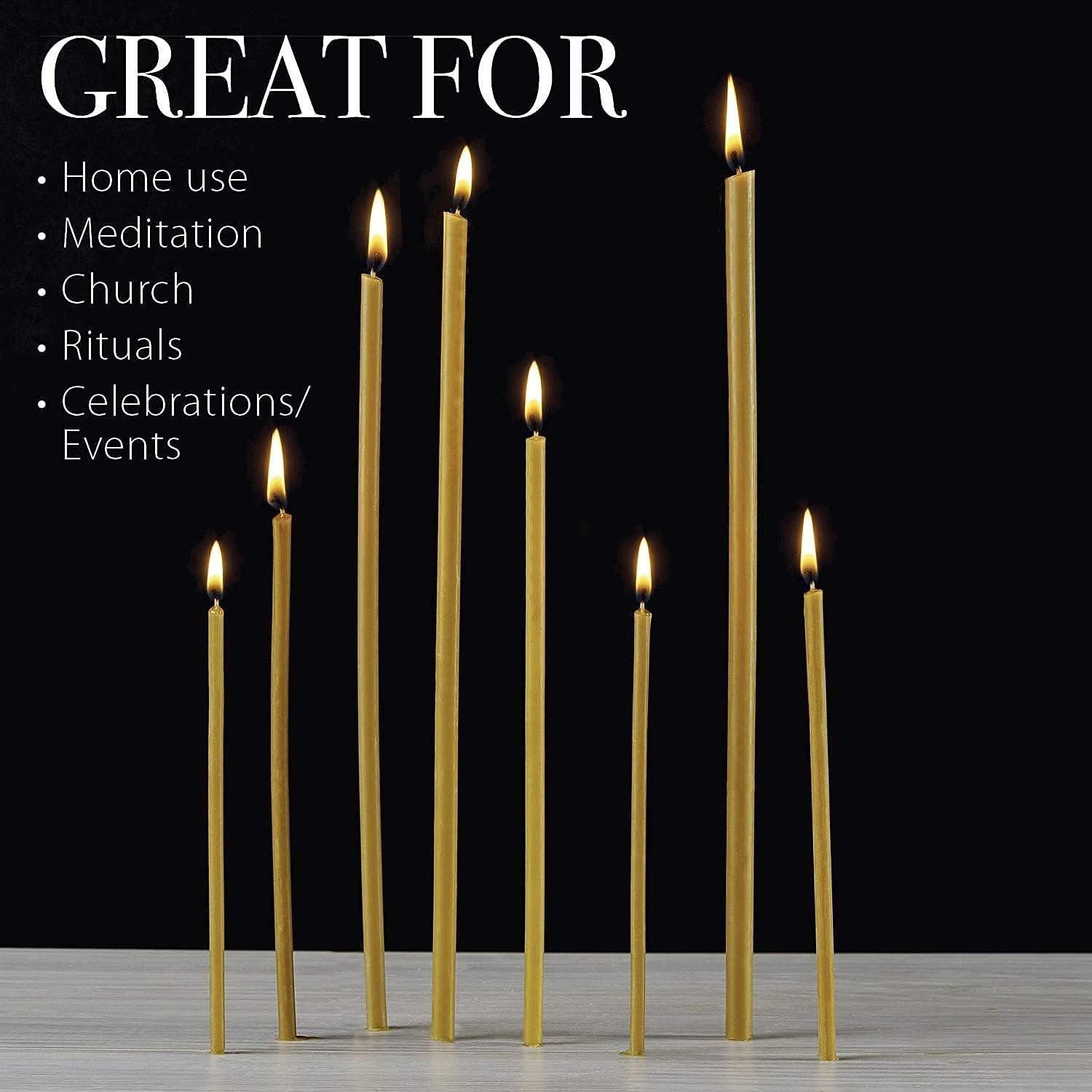 Danilovo Pure Beeswax Candles - Honey-Scented, Decorative Thin Taper Candles - Ideal for Birthday Decoration or Church Prayers - Yellow Drip Free, Tall & Smokeless Pack of 200 pcs, 8.1 x 0.26 inch