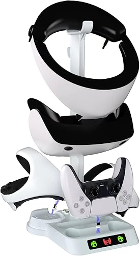 Estación de carga de controlador para PSVR2 y PS5, base de carga rápida Dual Playstation VR2 con luz LED, soporte de pantalla para auriculares PS5
