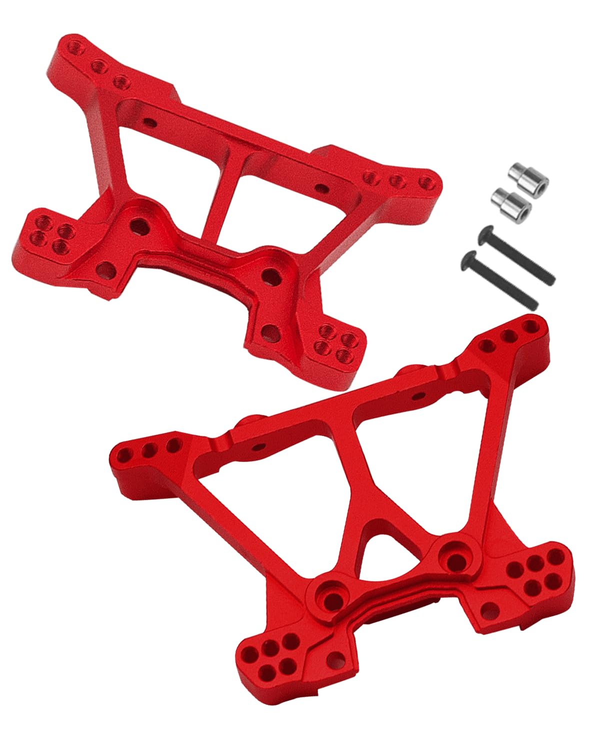 Rcarmumb RC Shock Tower Upgrades Part for 1/10 4WD Slash 4x4/Slash VXL 4X4,Stampede 4x4/Stampede VXL 4X4,Alloy Front Rear Shock Tower Set,Replacement of 6838 6839,Red