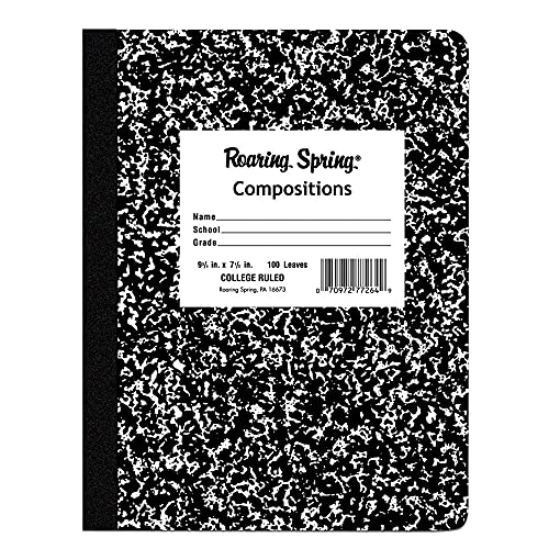 ROARING SPRING Hardcover-Kompositionsbuch, 24 x 19 cm, liniert, 100 Blatt, schwarzer Marmoreinband (77264) Cover