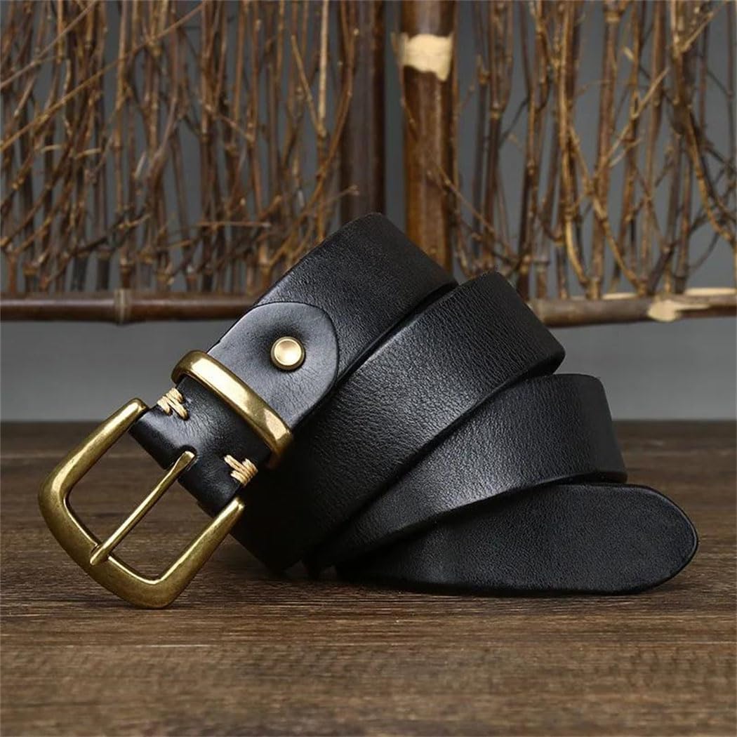 Men's Leather Belt - 3.3 cm Solid Cowhide with Copper Buckle for Casual Jeans