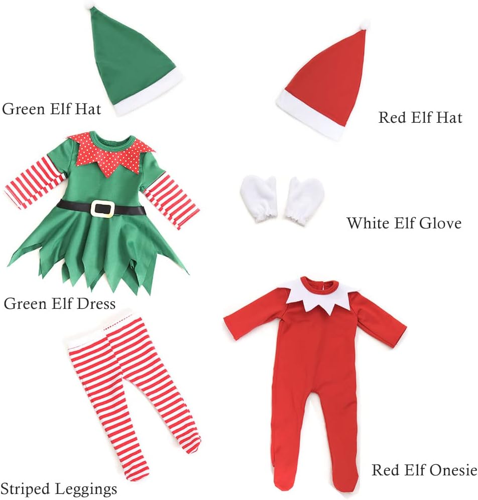 18 inch Christmas Doll Clothes, 18 inch Christmas Elf Clothing Costume Santa's Little Helper Outfit for 18 inch Doll