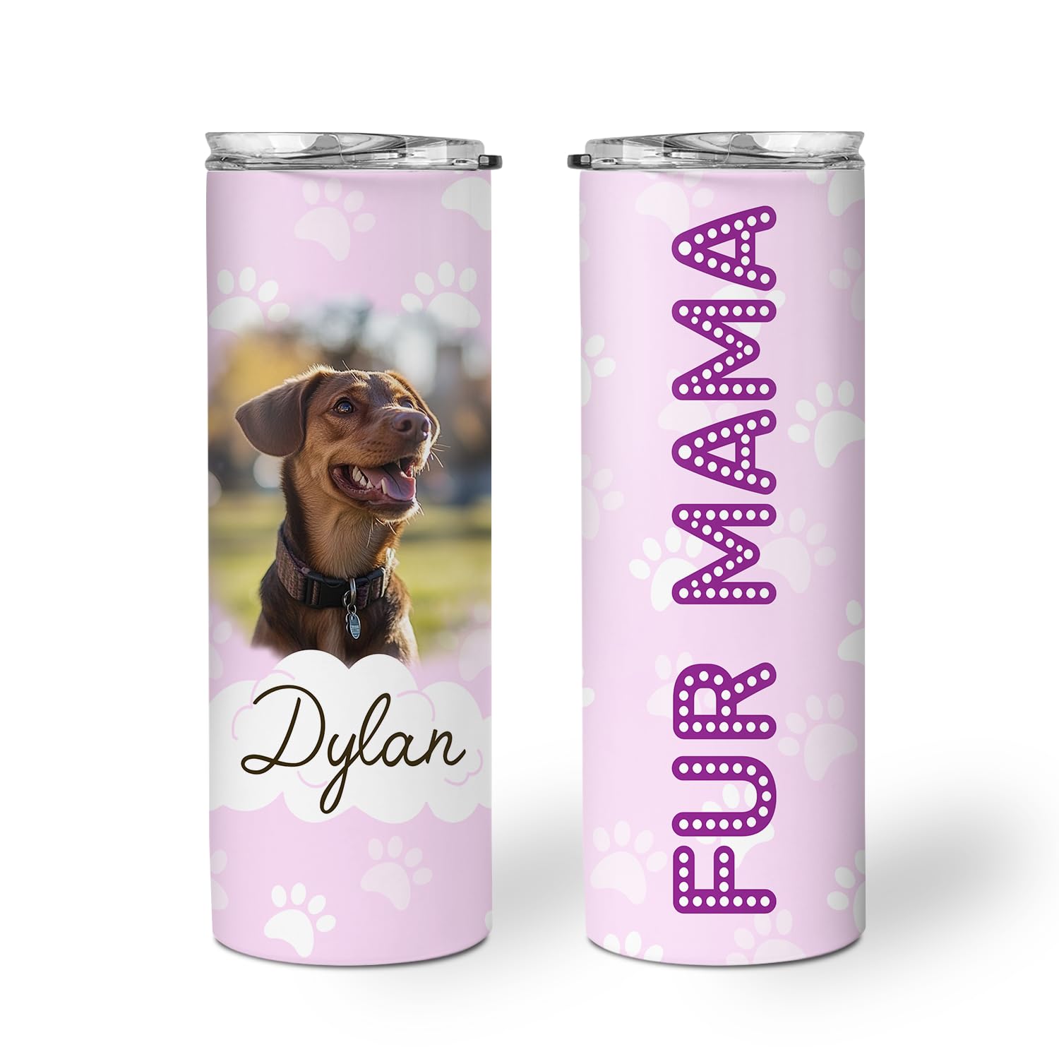 Hyturtle Personalized Dog Mom Gifts For Women on Mother's Day Birthday - 20oz Tumbler with Lid for Dog Lovers - Best Gift Ideas for Fur Mama - Custom Photo Stainless Steel Travel Skinny Cup