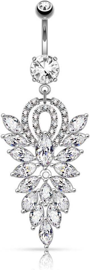 Pierced Owl - 14GA Stainless Steel CZ Crystal Cluster Fancy Chandelier Dangling Belly Button Ring