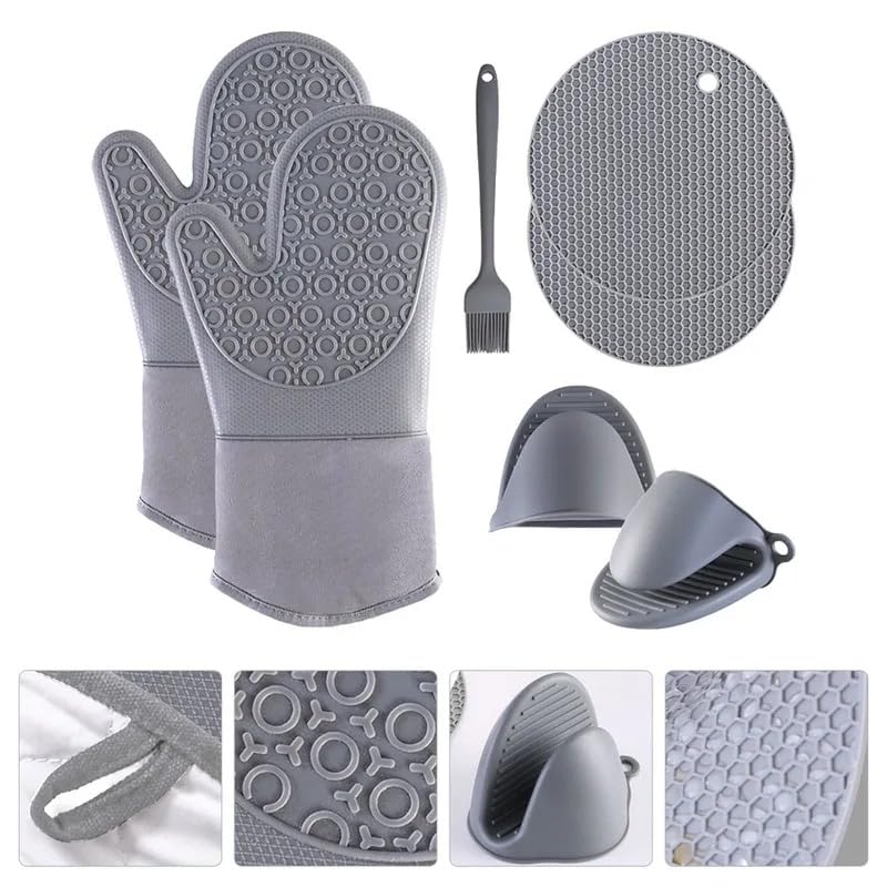 ActivPro 7-teiliges Set mit Ofenhandschuhen aus Silikon, wasserdicht, rutschfest, hitzebeständig, für die Mikrowelle, Heißluftfritteuse, Topflappen, Grillen, Kochen, Backen, Grillen, Küchenutensilien