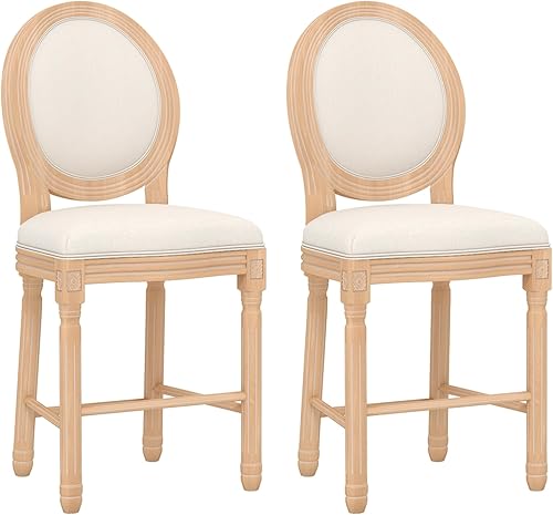 KCC Taburetes de bar de altura de bar, taburetes de bar de madera de campo francés con asientos tapizados, sillas de bar de 29 pulgadas con marco de