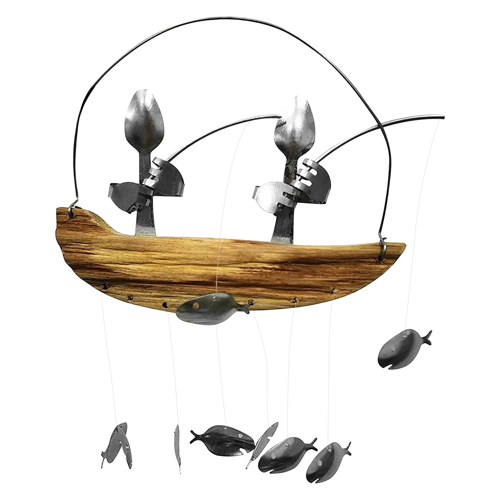 Angler Windspiel, Besteck Mann Fischlöffel Fisch Windspiel Angeln Mann Löffel Fischskulpturen Windspiel, Kreatures Design Küstenstil Windspiel Indoor Outdoor Hanging Room Ornament