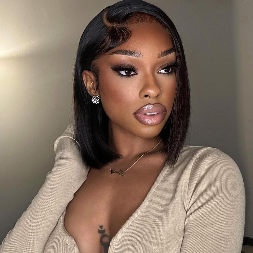 6x6 Bob Wig Human Hair Glueless Wigs Human Hair Pre Plucked Pre Cut HD Lace Closure Wigs Human Hair 200% Density Short Straight Bob Wigs for Women 12 inch
