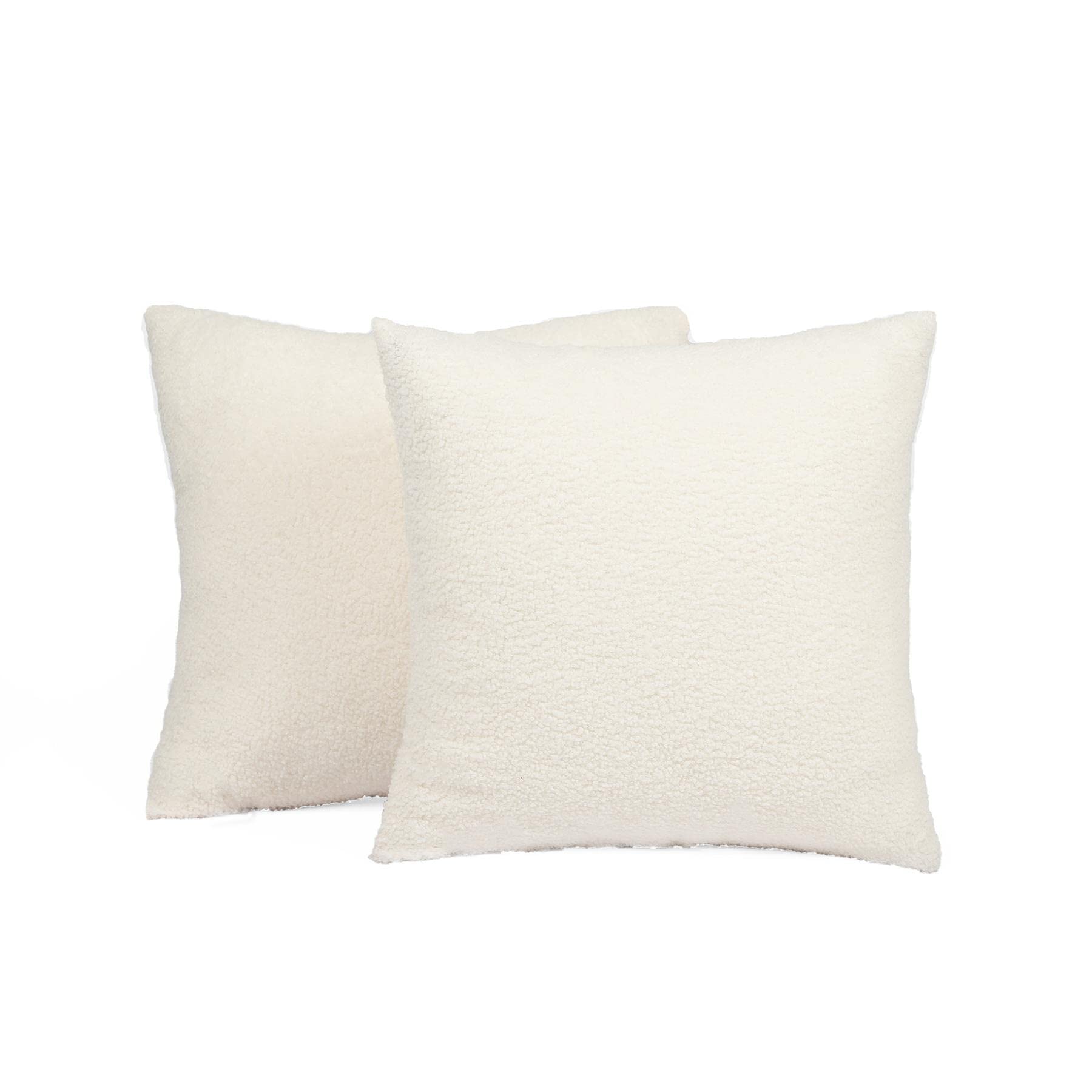 OHS Boucle Teddy Fleece Cushion Covers - 45 cm x 45 cm - Cream