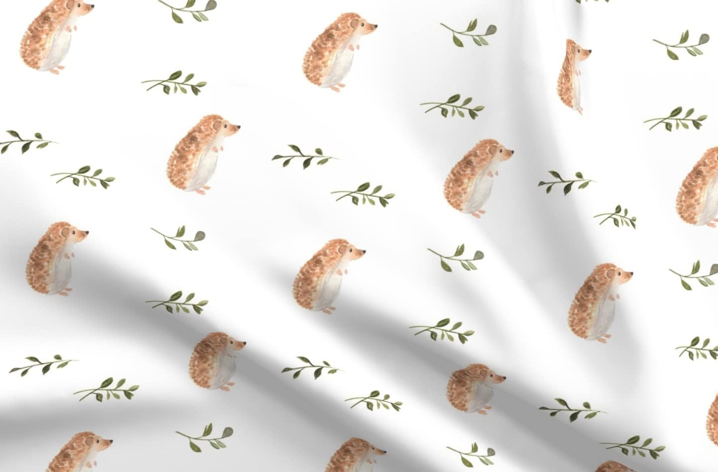 Spoonflower Fabric - Hedgehog Watercolor Vines Boy Gender Neutral Nursery Woodland Printed on Upholstery Velvet Fabric Fat Quarter - Upholstery Home Decor Bottomweight Apparel