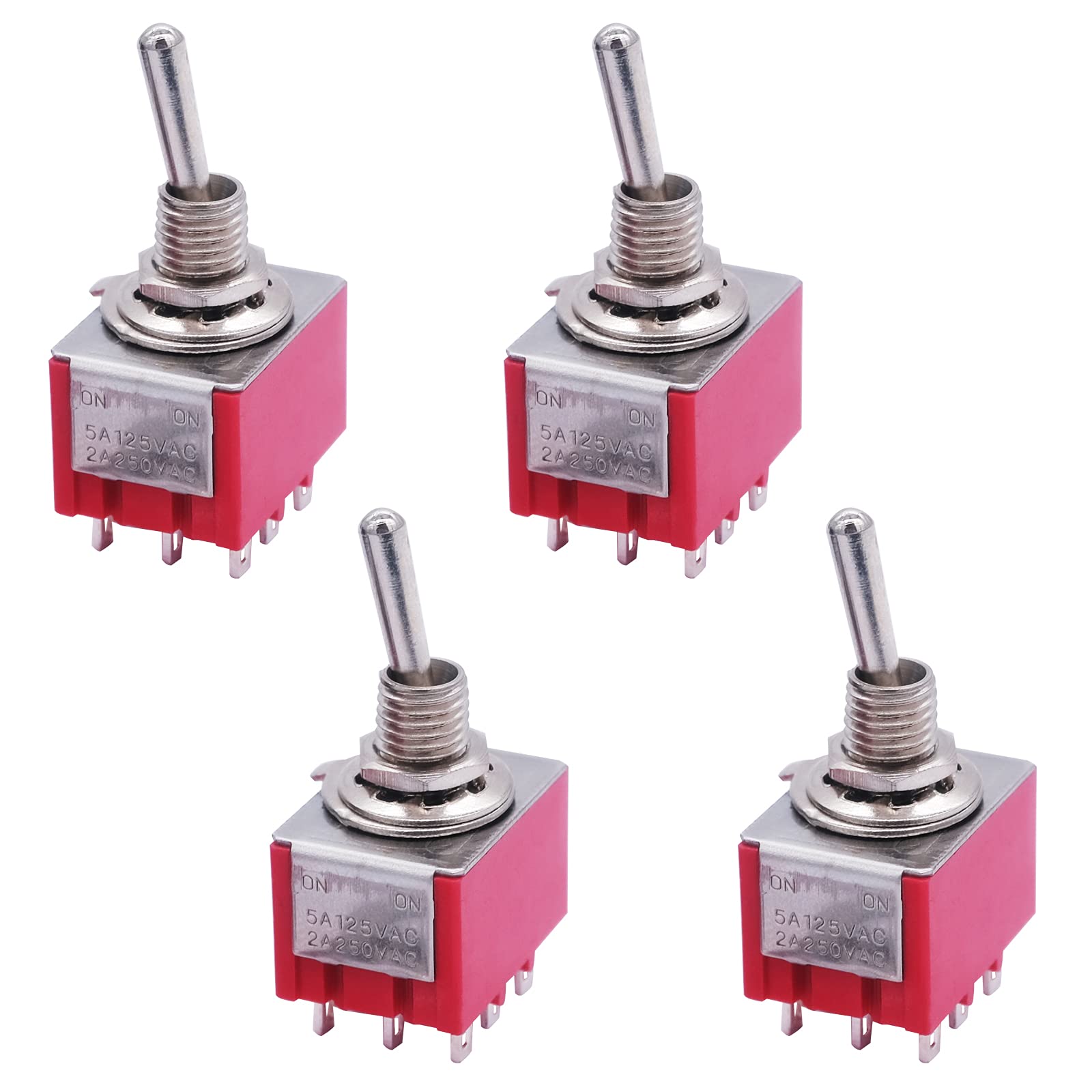 mxuteuk 4pcs MTS-302 9 Terminal 2 Position 3PDT Mini Miniature Toggle Switch Car Dash Dashboard ON/ON 5A 125V 2A 250V