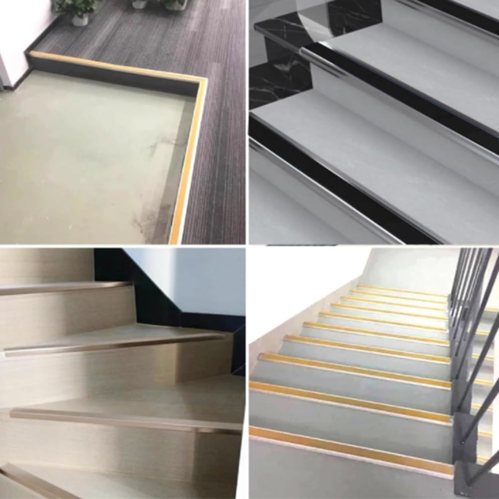 Generico Strisce Antiscivolo in Lega di Alluminio per Scale, Coprigradini Impermeabili, Strisce di Transizione in Metallo A Forma di L (Silver L 150cm/59in)