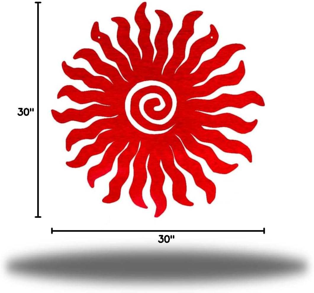 Riverside Designs Sunburst Metal Wall Art Steel Outdoor Decor - Heavy-Duty and Waterproof - Made in USA (Red, 30" L x 30" W)