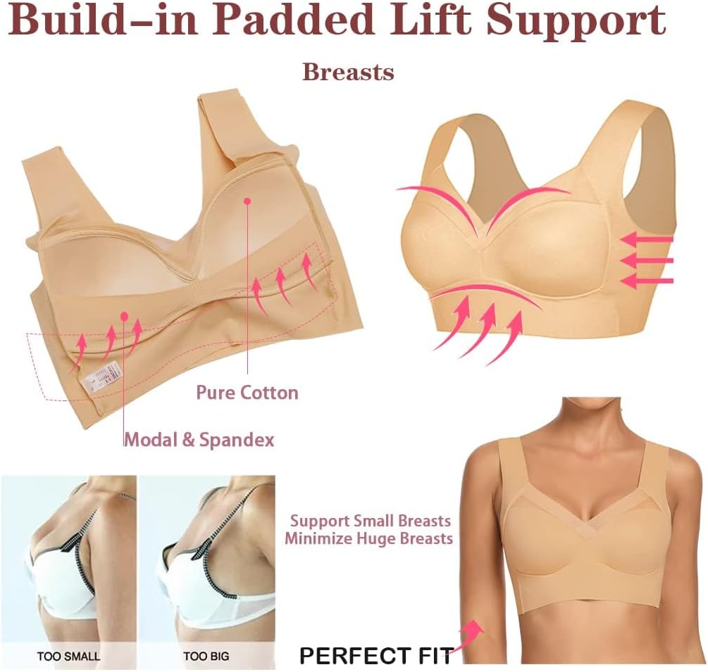 WOWENY Seamless Wirefree Bras for Women Comfy Mesh Soft Padded Back Smoothing Bra - Image 5