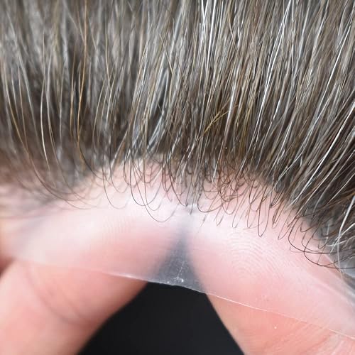 Miniatura 6 de Toupee - Unidad de cabello para hombres, piezas de cabello humano europeo de 0.002 in, sistemas de reemplazo de cabello humano de piel ultrafina,