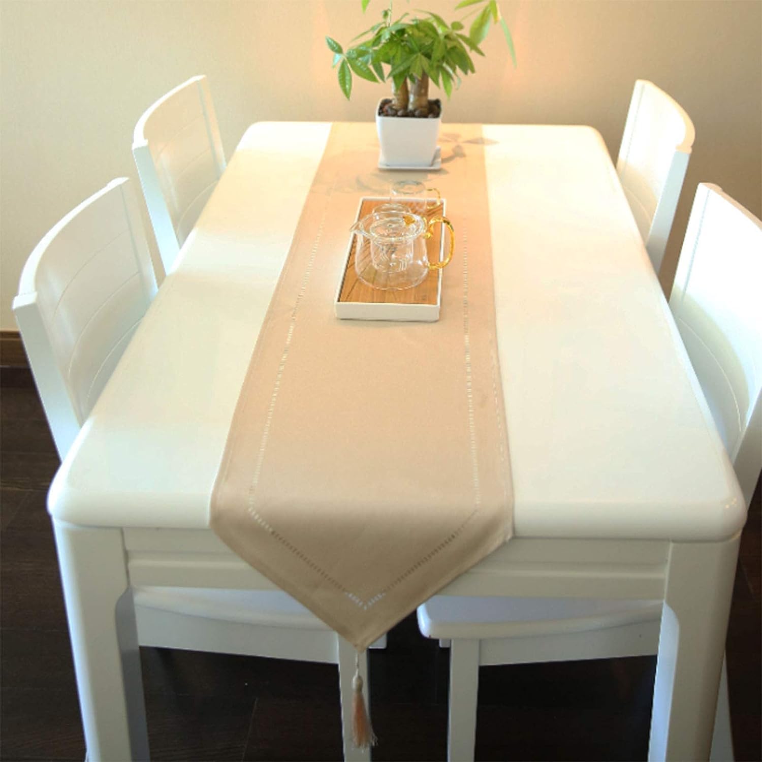 Runner Tavolo 32x180cm Imitazione Canapa - Grigio Scuro, Design Laser Con Nappine, Vintage Moderno - Foto 5