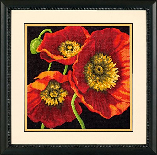 Dimensions Wilton Dimensions Needlepoint Kit, Red Poppy Trio, 14'' x 14''