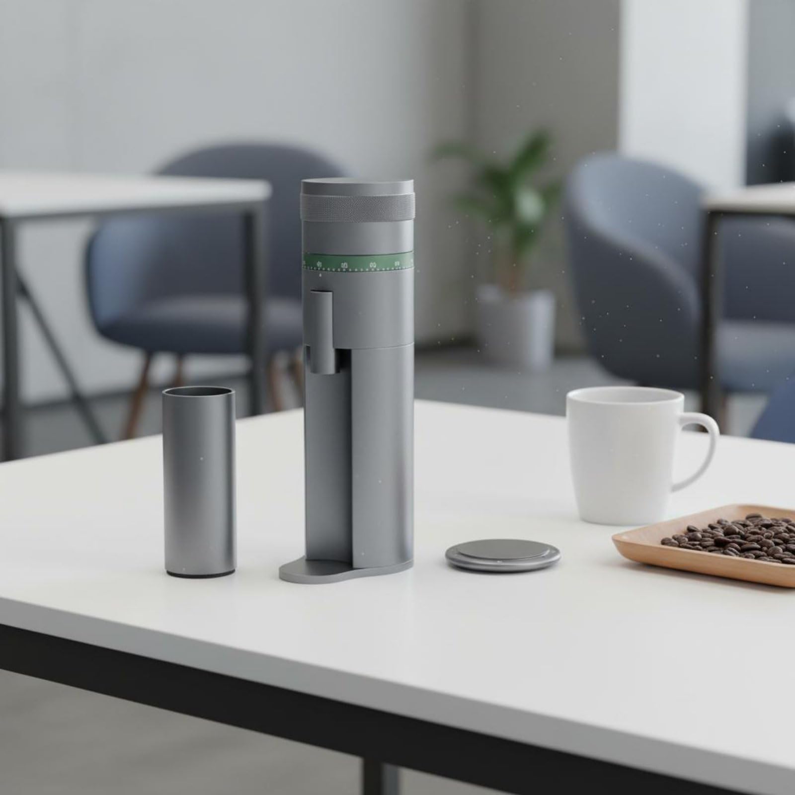 Molinillo de Café Eléctrico Molinillo Cono de Acero 420 y Estructura Metálica Compacta Granulometría Regulable y, Molino De Café Cilíndrico En Color Gris Oscuro Con Base