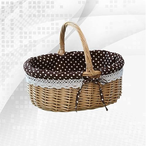 Miniatura 4 de NUOBESTY Cesta de picnic tejida cesta de mimbre con asa de lino cesta interior huevos pan fruta cesta almacenamiento regalo cesta café lunares 13.8