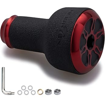 HEIGHTEN Fishing Reel Handle Knob for Shimano Daiwa Baitcasting Spinning Reel Stradish Vanford Sahara FI Tranx SLX Ballistic Exceler Tatula 24mm TPE - Black & Red 426