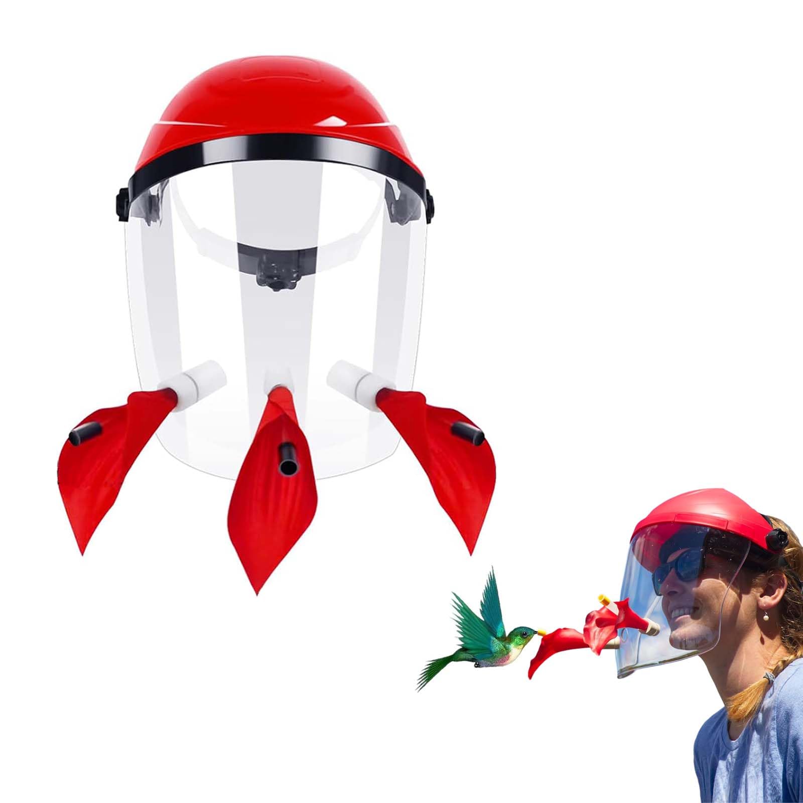 Hummingbird Feeder Mask, Hummingbird Mask Feeder, Wearable Hummingbird Feeder Hat, Hummingbird Helmet, Bird Feeder Cover for Garden Patio Outside Outdoor Yard, Red